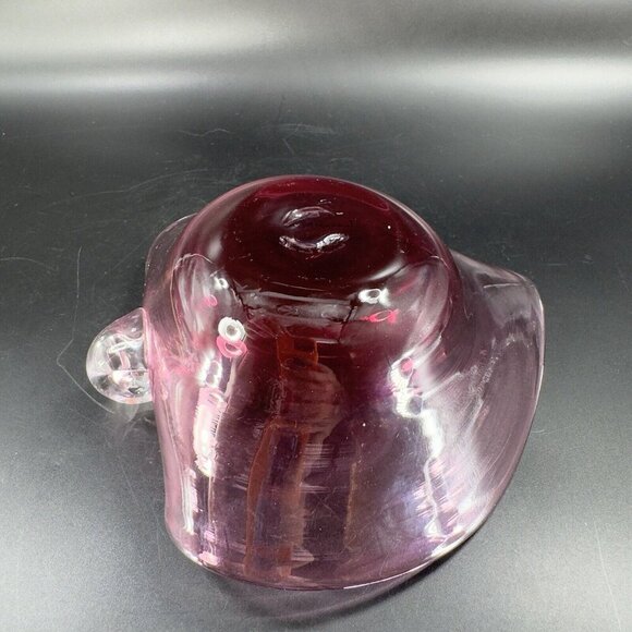 Pilgrim Heart Shaped Nappy Handle Cranberry Glass Dish Hand Blown Glass W Handle - Picture 9 of 16